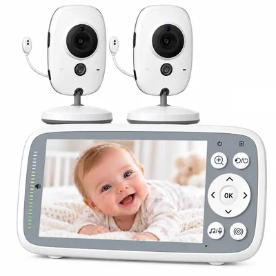 Productafbeelding van BOIFUN Babyfoon met 2 camera's, geen Wi-Fi, 4-inch 720P monitor, nachtzicht, geluidsdetectie, eenvoudig te gebruiken, 2-weg audio, temperatuurmeting, 3x zoom