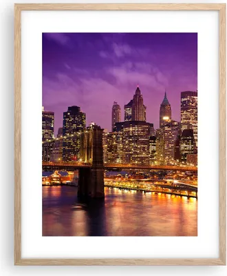 Produktbild von Gerahmtes Poster - Rahmen in heller Eiche - New york nacht brooklyn brücke - 40x50 cm - Wand Bild - Wanddeko - Wandbilder - Wandposter - Bilderrahmen - Bilder - Kunstdruck - Wandbild - P2NPA40x50-2660