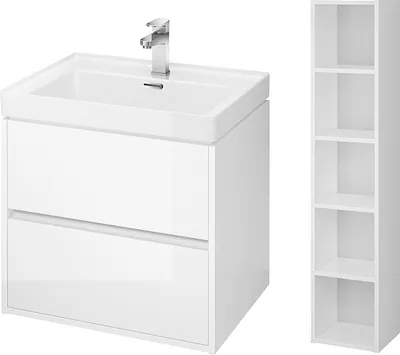 Produktbild von BADLAND Badmöbel Set CREA 60 Waschbecken-Unterschrank mit Hochschrank 140x30x25, Badregal, Weiß