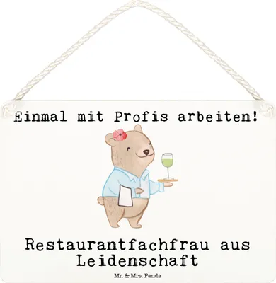 Produktbild von Mr. & Mrs. Panda Schild Restaurantfachfrau Leidenschaft DIN A6 - Weiß - Geschenk, wandtafel, Wandbild Holz, Türschild, Holzschild, holzbild