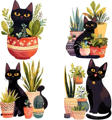 Produktbild von 4 Stück Fensteraufkleber mit schwarzen Katzen für Frühling und Sommer