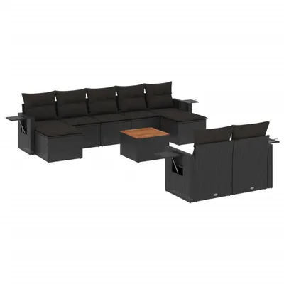 Produktbild von vidaXL 10-tlg. Garten-Sofagarnitur mit Kissen Schwarz Poly Rattan