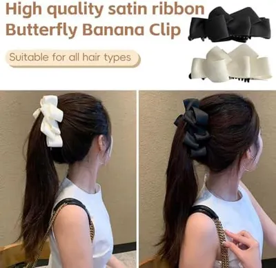 Produktbild von 2 Bananen-Haarspangen mit Schleife für Mädchen, für dünnes oder dickes Haar, Pferdeschwanz und einfaches Styling