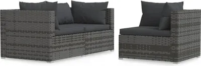 Produktbild von 3-tlg. Garten-Lounge-Set mit Kissen Grau Poly Rattan