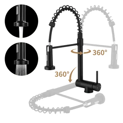 Produktbild von Homelody Vorfenster Küchenarmatur Klappbar, 90° Faltbar 360° Drehbare Hochdruck Edelstahl Wasserhahn Küche mit Brause Ausziehbar 2 Strahlarten Schwarz