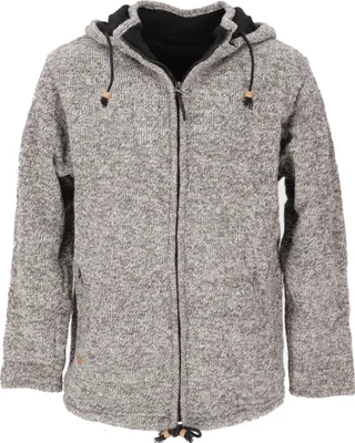Produktbild von Uni Wolljacke aus Nepal, Warme Gefütterte Strickjacke Grau Melliert - Modell 3, Herren, Wolle, Größe: M