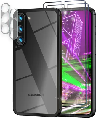 Immagine prodotto di Custodia ibrida trasparente per Samsung Galaxy S23, protezione 2x vetro del display / fotocamera, nero