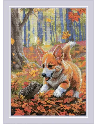Productafbeelding van Riolis kruisstik borduurpakket "Ontmoeting in het bos", telpatroon, 21x30 cm