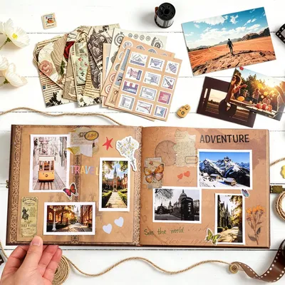 Imagen del producto de Álbum de recortes de estilo retro, con 146 páginas, de 21 x 21 cm, ideal para diarios de viaje y agendas