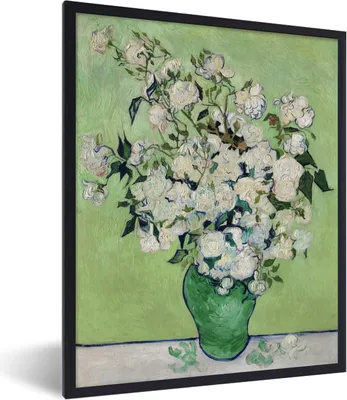 Produktbild von MuchoWow® MuchoWow® Gerahmtes Poster Vase mit Rosen - Vincent van Gogh 30x40 cm - Poster mit zchwarzem Bilderrahmen - Wanddeko - Kunstdrucke