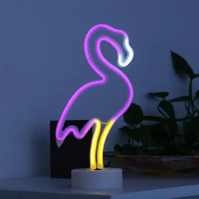 Produktbild von LED NEON Figur FLAMINGO - Neonlicht - H: 30cm - Batteriebetrieb - stehend - pink/gelb