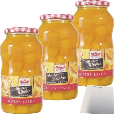 Produktbild von Hofgut Kürbis süss-sauer 3er Pack (3x720ml Glas) + usy Block