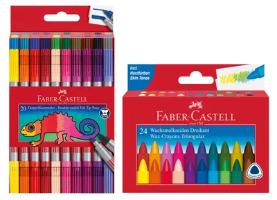 Productafbeelding van Faber-Castell - Schoolset met waxstiften en dubbele fiberstiften