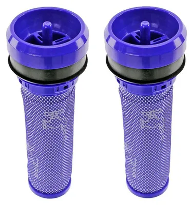 Two purple vacuum cleaner filters are shown against a white background.
