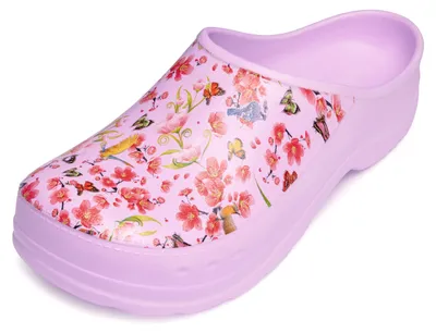 Image de Sabots de jardin pour femmes, ultra-légers en EVA, à motifs, chaussures de jardin LA-CA-ComoHappyWoman (violet clair/fleurs, 36)