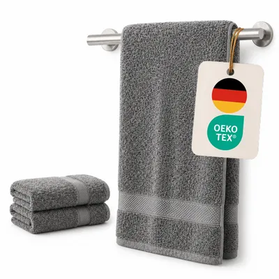 Produktbild von Komfortec 2er Handtuchset aus 100% Baumwolle, 2 Handtücher 50x100 cm Set, Frottee, Weich, Anthrazit