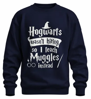Imagen del producto de Como Hogwarts no estaba contratando, opté por enseñar a muggles. Sudadera con capucha uni, diseño de Harry Potter, color azul marino, talla XL