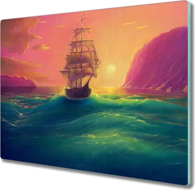 Produktbild von Coloray Hackbrett Küchenbrett Kochplattenabdeckung Schneidebrett Herdabdeckplatte 60x52 cm - Seeschiffe Sonnenuntergang