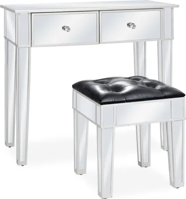 Produktbild von HOMMIE Verspiegelter Schminktisch - modernes Design - Kosmetiktisch/Frisiertisch mit Hocker MDF und Glas DE423961 - Schminktische