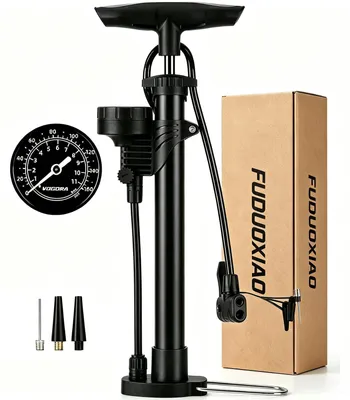 Imagen del producto de Bomba de bicicleta con manómetro, compatible con válvulas Presta y Schrader, hasta 160 psi, bomba de pie para todas las bicicletas