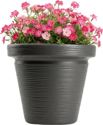 Obrázok produktu pre HowHomely | Kvetináč – nádoba na rastliny – antracitová – 33 x 39 cm – vonkajšia – z recyklovaného materiálu – drážkovaný kvetináč
