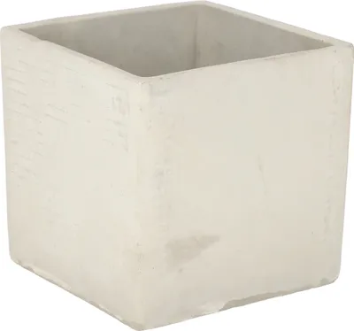 A square concrete planter pot is shown from a slightly elevated side angle against a white background.