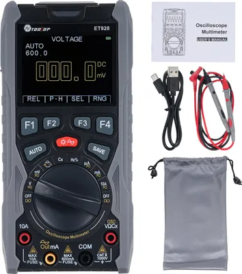 Produktbild von 3-in-1-Oszilloskop, Multimeter, Signalgenerator, 6000 Stellen, Z?hlen von elektrischem Strom, Spannung, Kapazit?t, Widerstand, Diode, Frequenz, Ein/Aus-Tester, Datenspeicherung, Frequenz, Amplitude, Arbeitszyklus, einstellbar
