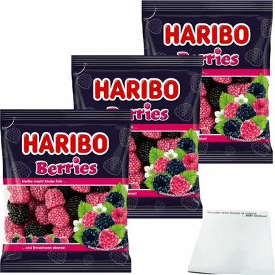 Produktbild von Haribo Berries die beliebten Himbeeren mit einem softem Geleekern und buntem Zuckerperlen-Überzug 3er Pack (3x175g Beutel) + usy Block