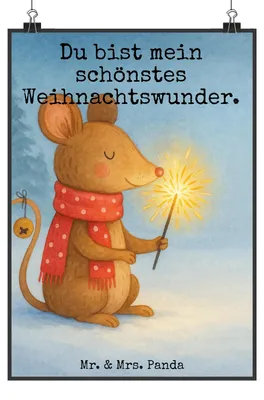 Produktbild von Mr. & Mrs. Panda Bild Maus Weihnachten Design DIN A4 - Weiß - Geschenk, drucke, kunstdruck poster, Mäuschen, Weihnachtsgruß, wanddeko, Wandschmuck, Weihnachtsmotiv, Frohe