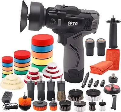 Produktbild von SPTA-Poliermaschine, 12 V Batterie 2,0 AH Polierer Autoschleifer Set Professioneller 2-teiliger Batterie, 37-teiliges Schwammpolster, Fell, Plattenboo