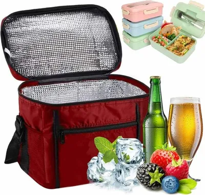Obrázek produktu pro Izolovaná taška na oběd, 10 l, chladicí taška, taška na oběd/do práce/do školy/na pláž/piknik, červená barva