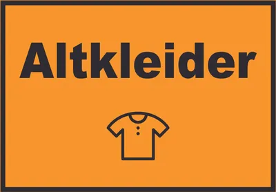 Produktbild von Altkleider Mülltrennung Schild Text Symbol Shirt Hemd Hose waagerecht A4 Rückseite selbstklebend