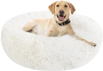 Produktbild von Weiches Rondes Plüsch Hundekissen Waschbar S/M/L/XL/XXL für Hunde und Katzen Weiss 80cm