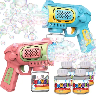 Produktbild von Seifenblasenpistole Seifenblasenmaschine Blasenpistole - Set mit 2 Stück - 4 Flaschen Seifenlösung - Automatisch - Für Kinder ab 3 Jahren