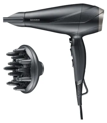 Produktbild von Severin Haartrockner HT 0167, Ionen-Föhn mit Anti-Frizz, langlebiger AC-Motor, 3 Temperaturstufen, inkl. Diffusor, 2300W, schwarz