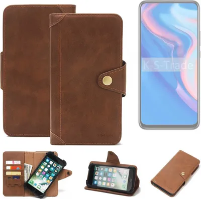 Produktbild von K-S-Trade Handyhülle kompatibel mit Huawei P Smart Z Schutz Hülle Walletcase Bookstyle Tasche Case Handytasche Wallet Flipcase Cover PolyurethanBraun (1x)