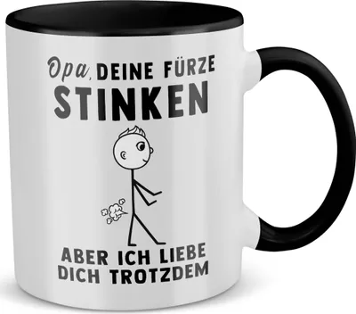 Produktbild von 22Feels Opa Geschenk Geburtstag Grossvater Tasse Deine Fürze Stinken Herrentag Rentner Kaffeetasse Männer Weihnachten Haferl Grosseltern (Weiss-Schwarz)