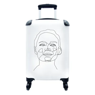 Produktbild von MuchoWow® Koffer Handgepäck Trolley Rollkoffer Kleine Reisekoffer mit 4 Rollen - Strichzeichnung - Frau - Gesicht - Cabin Size < 55x40x23 cm & 55x40x20 cm - Fotokoffer - Kabinenkoffer - Boardgepäck - Reise-Box - Reisekoffer - Reisegepäck - Koffer mit Bild - Trolley für Kinder