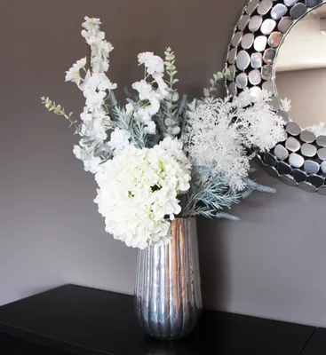 Produktbild von Künstlicher Blumenstrauß mit Vase Blumen Bouquet weiß Kunstpflanze handgebuden 75 cm