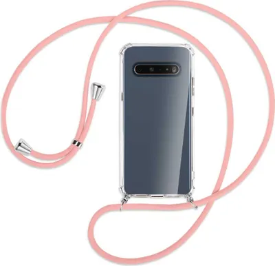 Produktbild von Handykette Backcover-Schutzhülle mit Band (Metall silberfarben) für LG V60 ThinQ - rosa