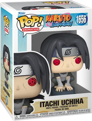 A Funko Pop! vinyl figure of Itachi Uchiha from Naruto Shippuden, displayed in its original packaging.