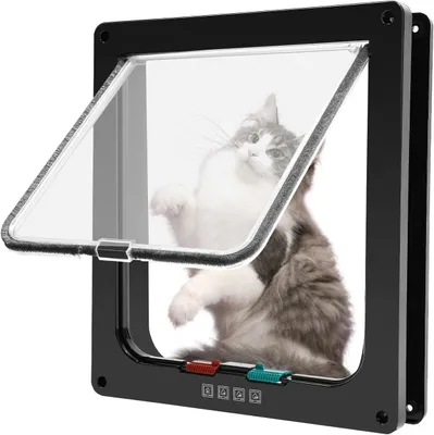 Productafbeelding van Kattenluik met 4-puntsvergrendeling, 28,5 x 24,5 cm, uitneembaar, geschikt voor kleine huisdieren