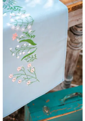 Produktbild von Vervaco Tischläufer Plattstich Stickpackung "Pastellblumen", Stickbild vorgezeichnet, 35x95cm
