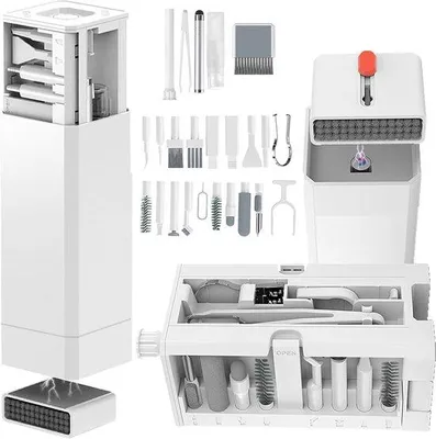 Immagine prodotto di Set di pulizia per smartphone, kit di pulizia per la porta di ricarica, kit di pulizia per tastiera (per AirPods/Android/USB-C/auricolari/laptop/iPad/obiettivi fotografici e stilo), strumento per schede SIM, spazzola bianca per lo schermo