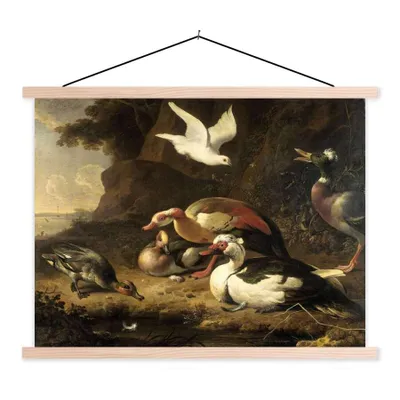 Produktbild von MuchoWow® Textilposter Enten - Gemälde von Melchior d'Hondecoeter 40x30 cm mit holzfarbenen Rahmen - Bilder