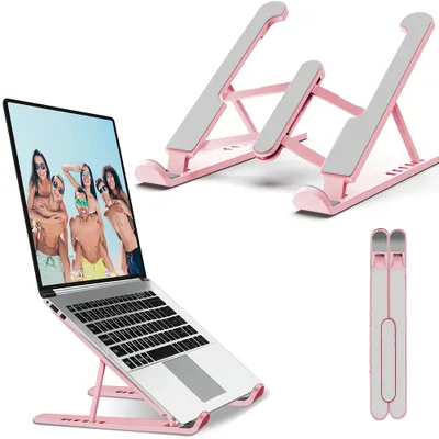 Produktbild von Laptop-Ständer, tragbarer Laptop-Ständer für Schreibtisch, verstellbar, belüftet, Kühlung, Computer-Notebook-Ständer, Riser, kompatibel,Pink
