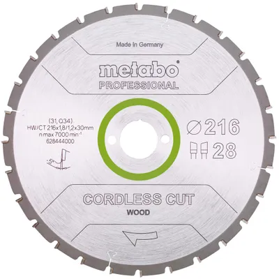 Zdjęcie produktu dla Metabo Piła Tarczowa Hw/Ct 216X30X28Z    Cordless Cut Wood Professional