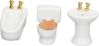 Image de Ensemble miniature de salle de bain pour maison de poupée en 3 pièces, céramique, simulation, baignoire, WC, lavabo, meubles 1/24, blanc pur