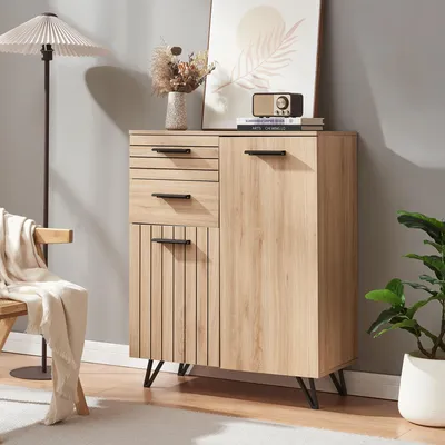 Obrázek produktu pro Příborník 'Noppen' se 2 dvířky a 2 zásuvkami 100 x 80 x 38 cm dubový vzhled