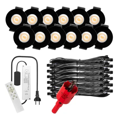 Produktbild von S-Polylight PREMIUM Mini LED- Einbauspots Warmweiss 3.000K, Smart, Smarthome, App, Alexa, DIMMBAR, IP65, FUNK 3W LED Einbaustrahler Terrassenüberdachung, Terrassenbeleuchtung, Bad, Sauna, LED Spots mit Fernbedienung (SCHWARZ, 12x SMARTHOME LED-SET)